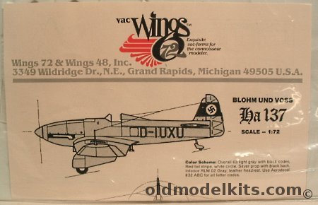 Vac Wings 1/72 Blohm & Voss HA-137 (Stuka Competitor), VW7219 plastic model kit